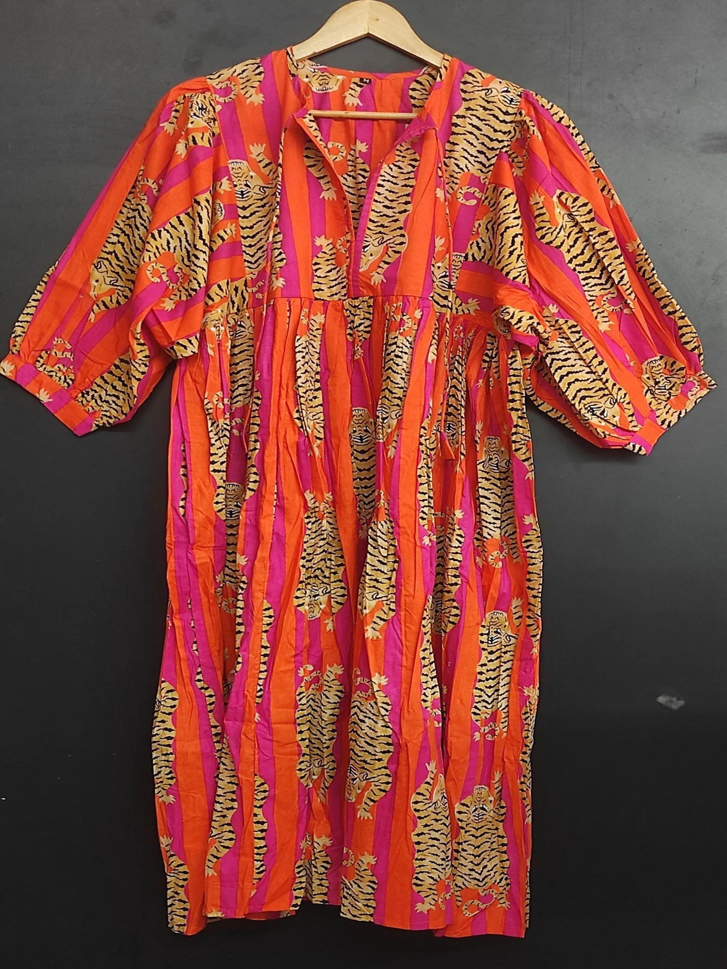 Orange Stripes Tiger Midi Dress, Mini Dress
