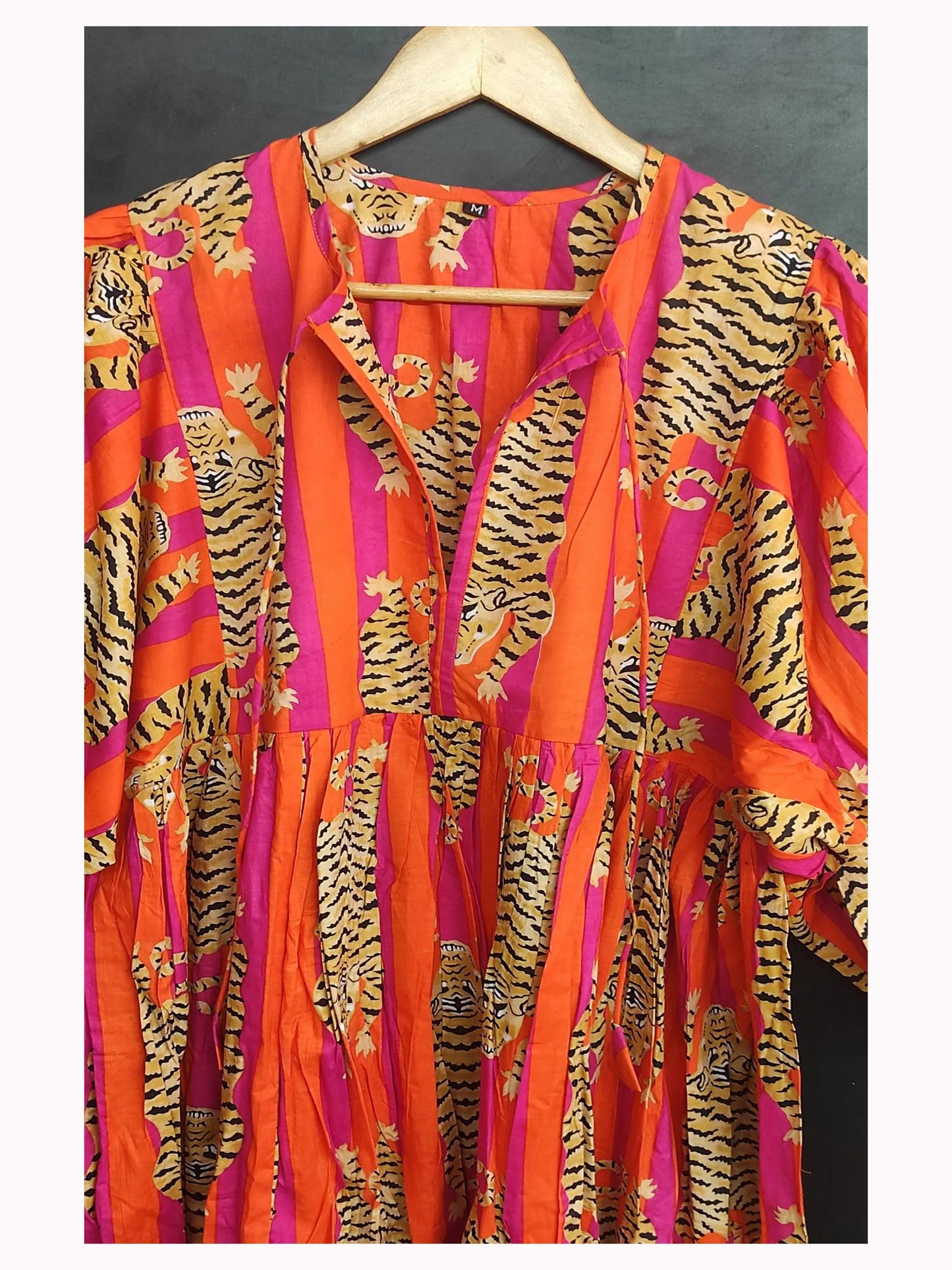 Orange Stripes Tiger Midi Dress, Mini Dress