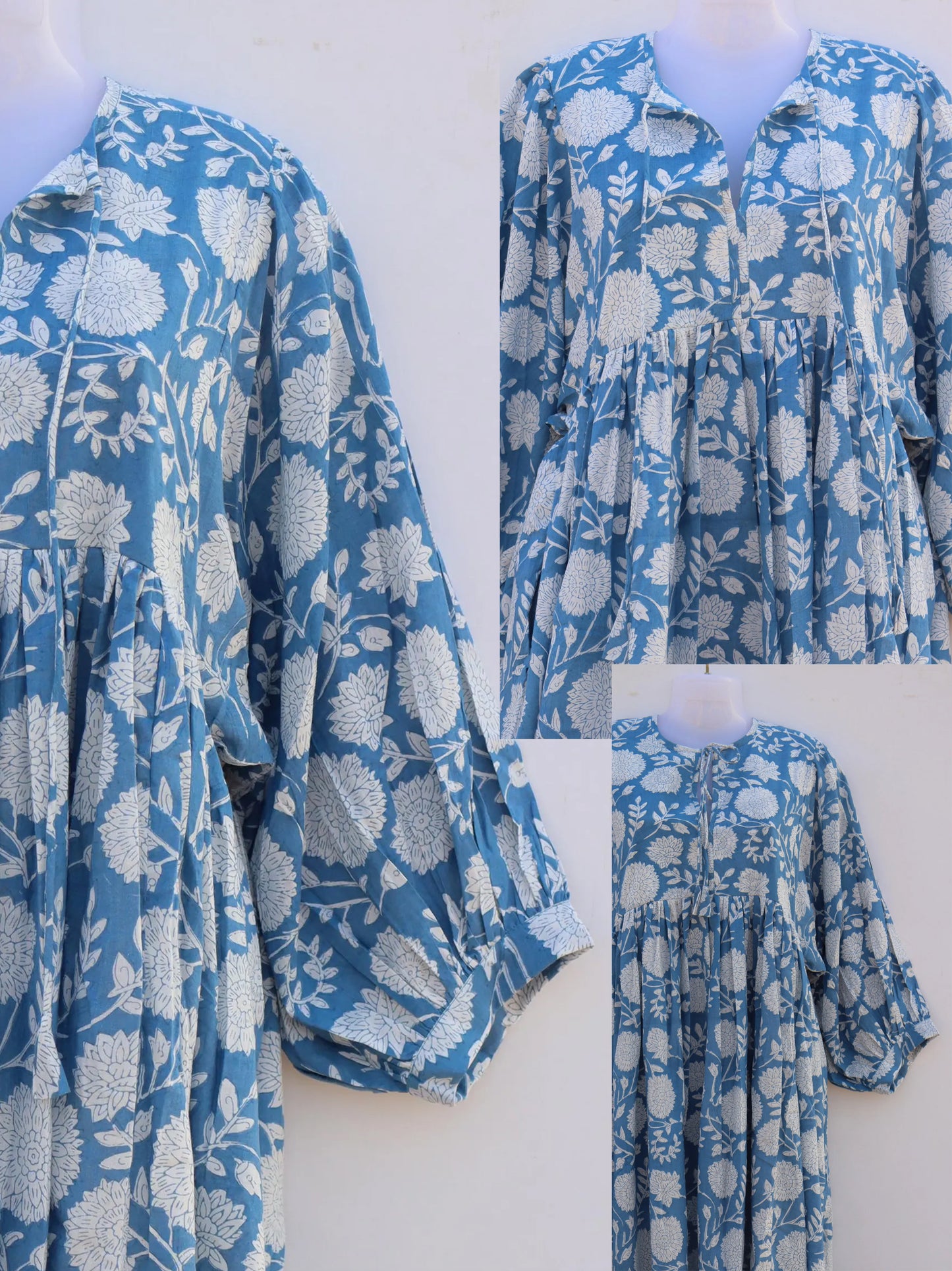 Beach blue block printed long maxi dress