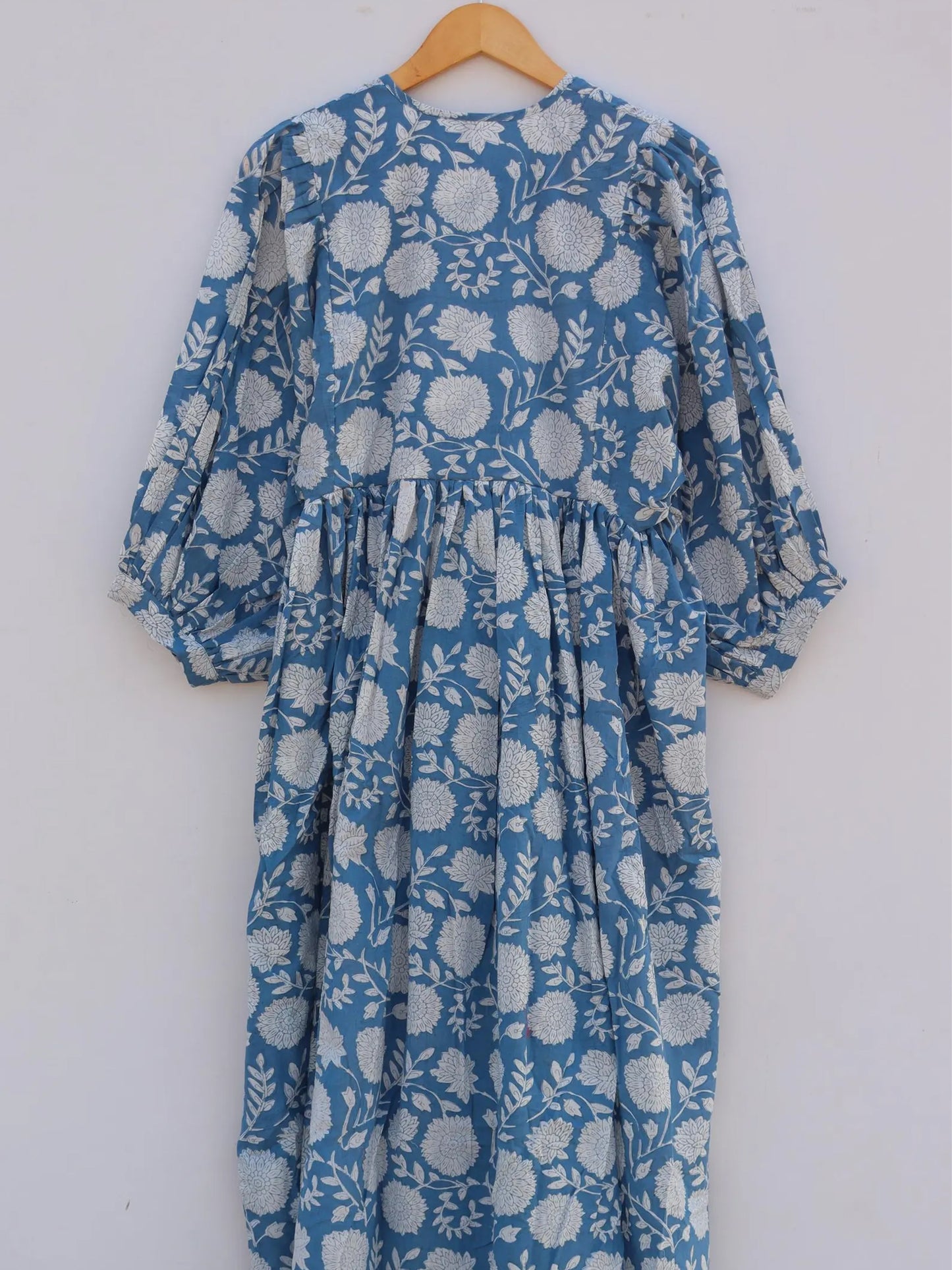 Beach blue block printed long maxi dress