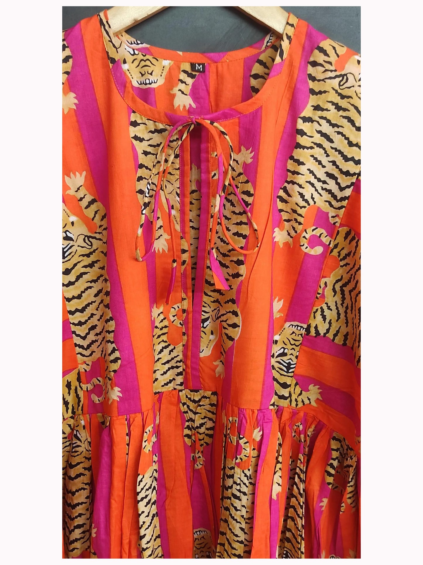 Orange Stripes Tiger Midi Dress, Mini Dress