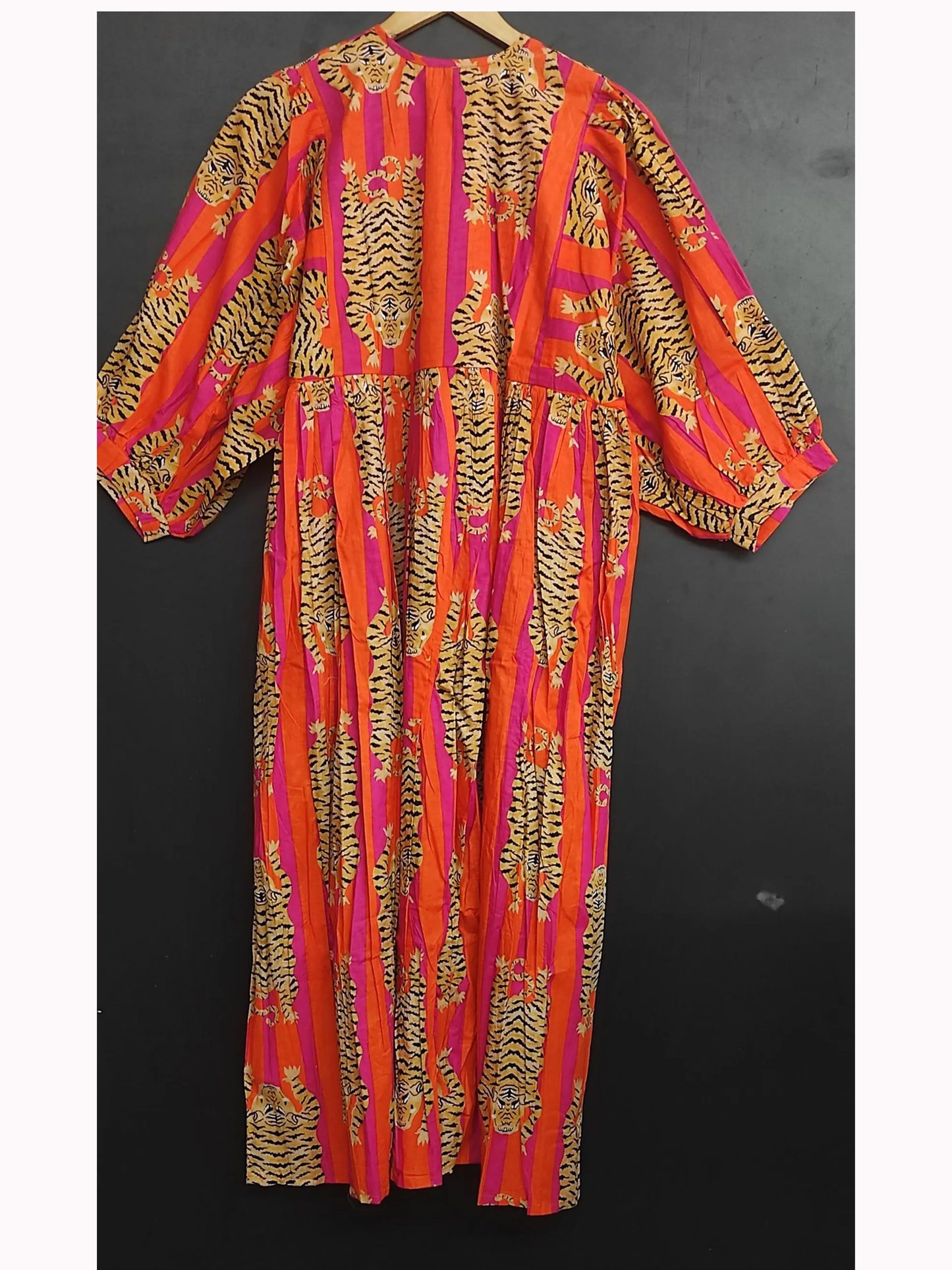 Orange Stripes Tiger Midi Dress, Mini Dress