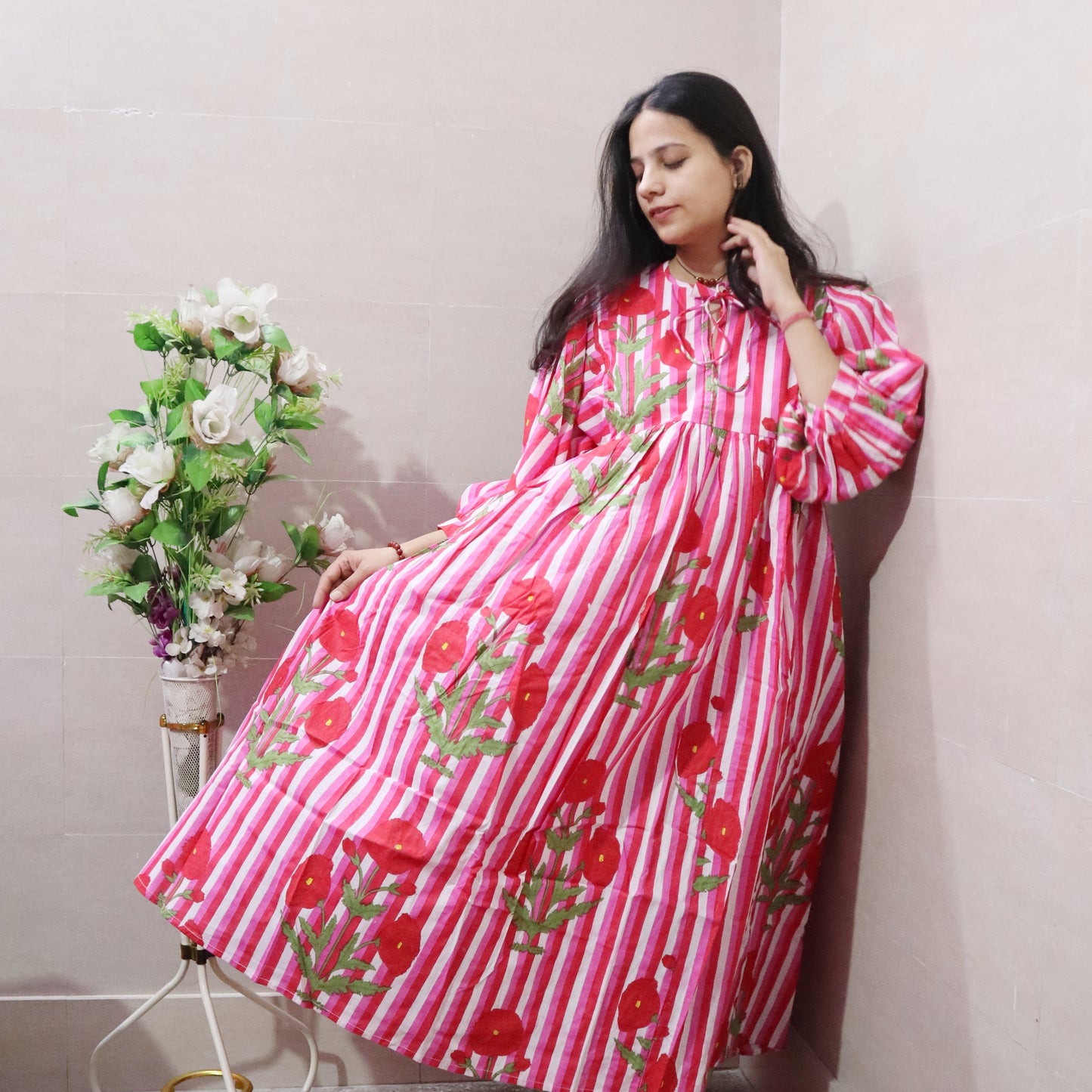 Indian Midi Dress, Mini Dress, Floral Long Dress