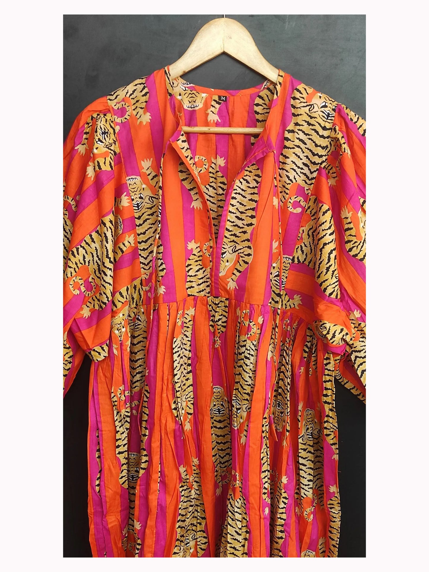 Orange Stripes Tiger Midi Dress, Mini Dress