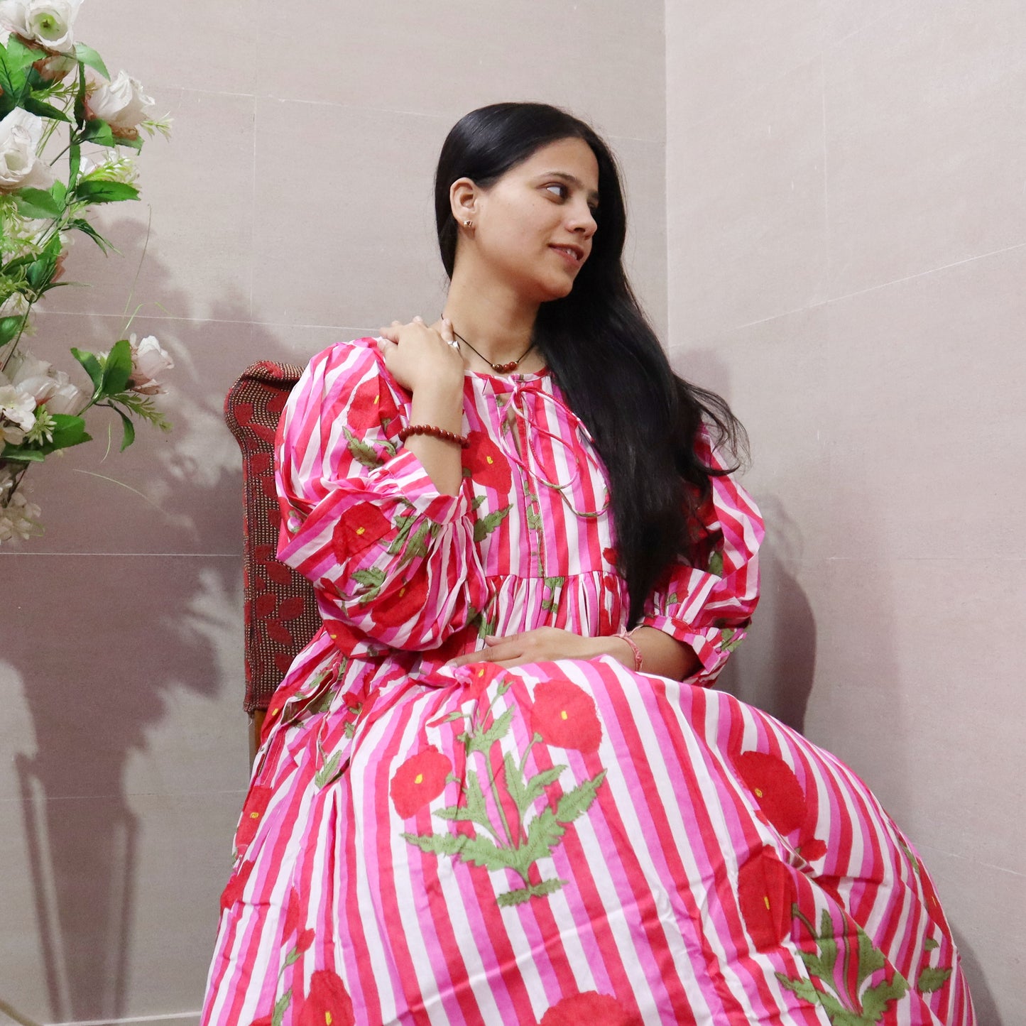 Indian Midi Dress, Mini Dress, Floral Long Dress